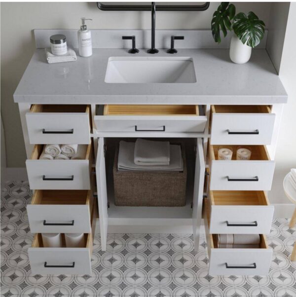 Hepburn 48 in. W x 22 in. D x 36 in. H Single Sink Freestanding Bath Vanity in White with Carrara Qt. Top